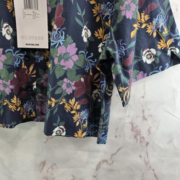 Wildfang Shirt Womens Large Floral Button Up Boxy Cropped Wildflower Navy - Picture 4 of 11